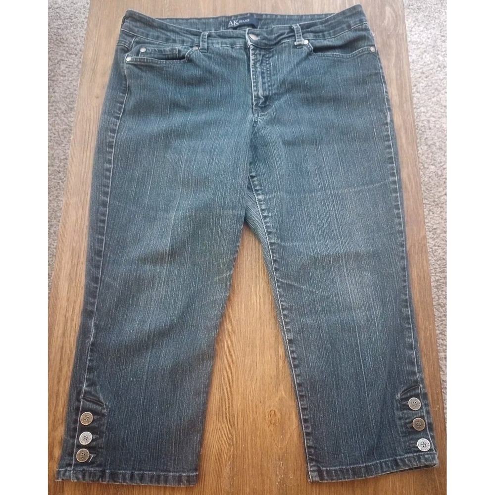AK Bleecker Stretch Buttons Flap Pockets Dark Wash‎ Blue Women's Jeans Size 14